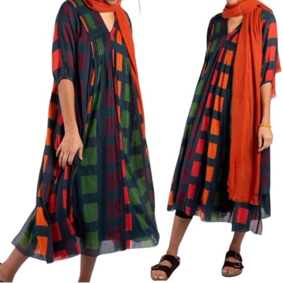 Dolma Skye Dress Geometric Block Printed Petrol Size M Medium Boho Relaxed Fit - Picture 15 of 15